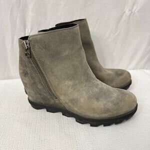 Sorel Boots Womens 7.5 Joan of Arctic Wedge II Booties Gray Leather Side Zip